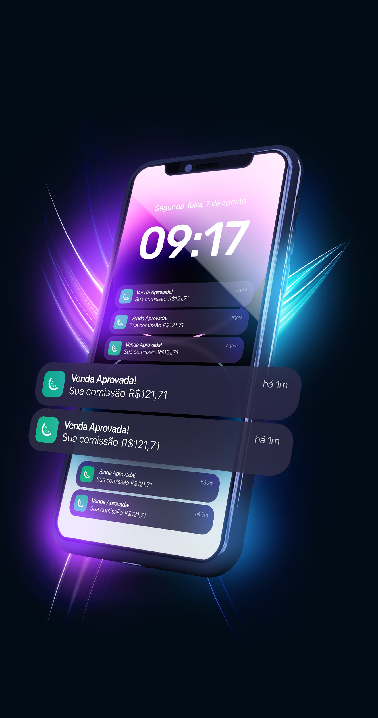 Celular com notificações de vendas aprovadas